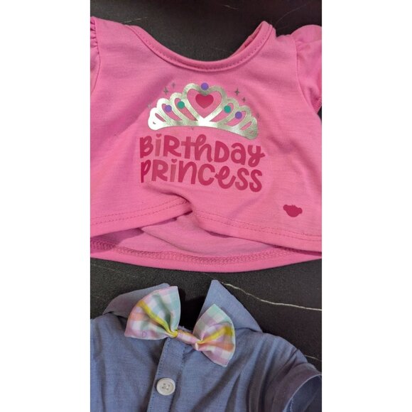 Build-A-Bear Workshop Birthday Princess Pink Tee & Blue Bow Button-Up Shirt - Picture 3 of 7